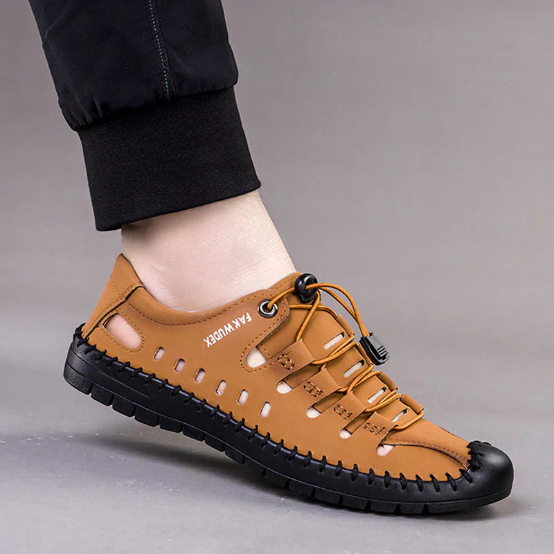 Sandalias de cuero huecas con punta envuelta Aviator
