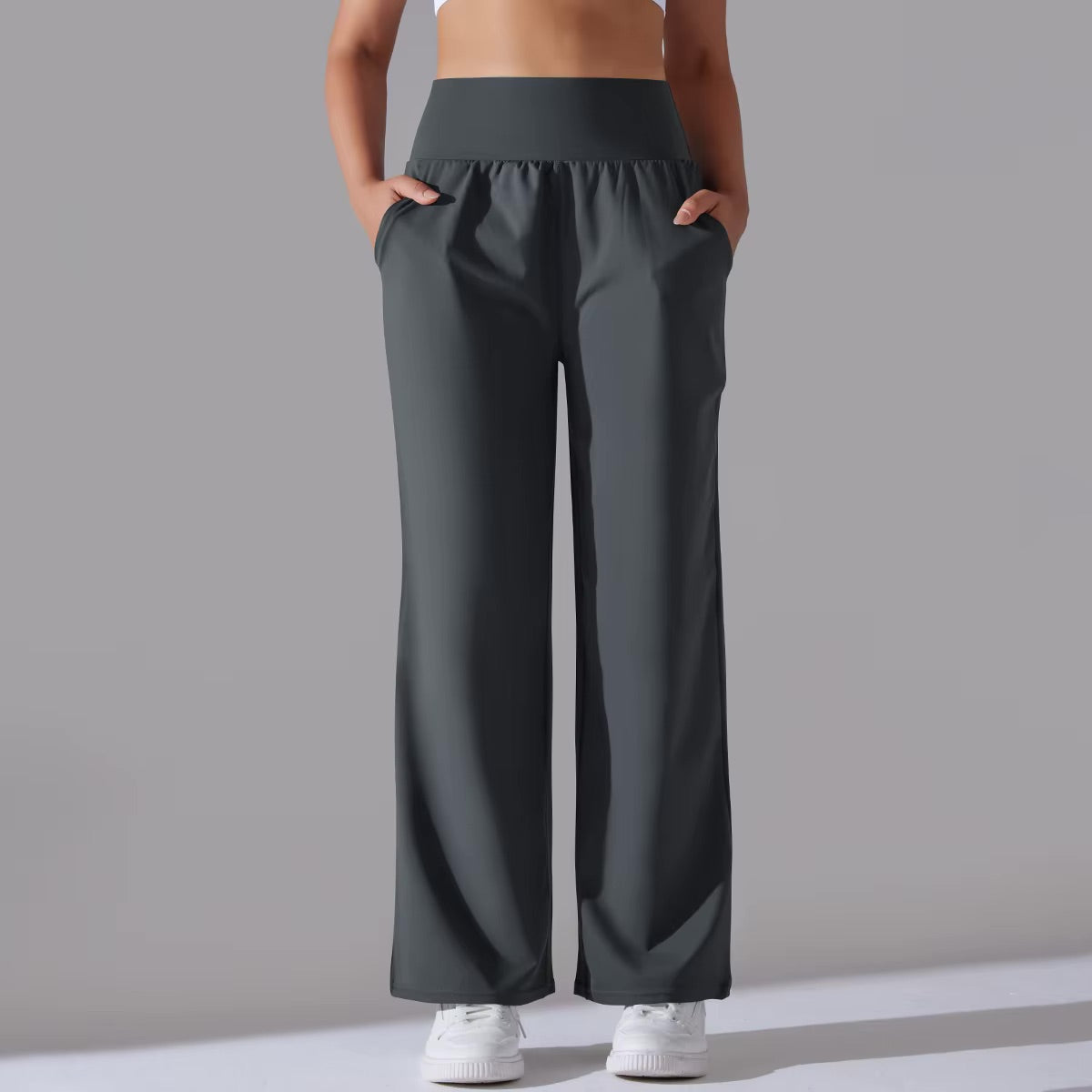 Pantalon large taille haute | Anthracite