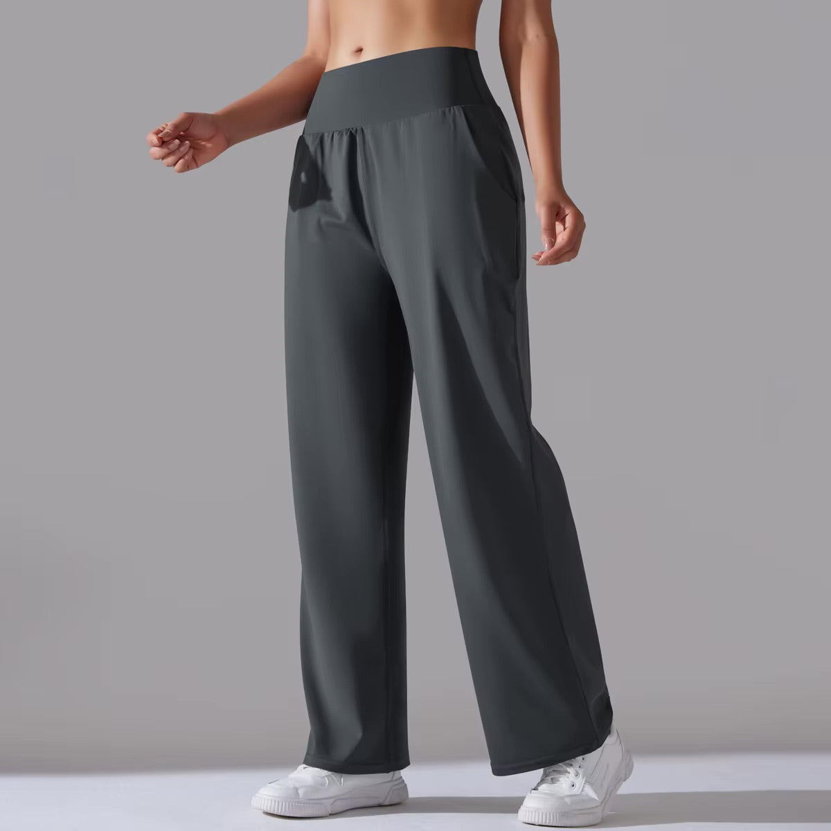 Pantalon large taille haute | Anthracite