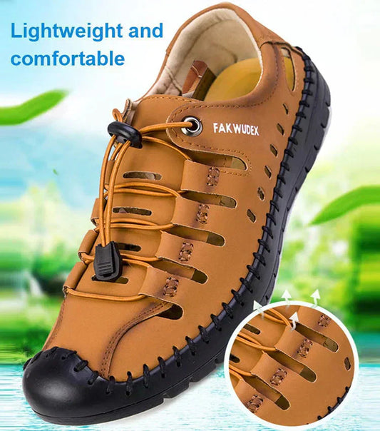 Sandalias de cuero huecas con punta envuelta Aviator