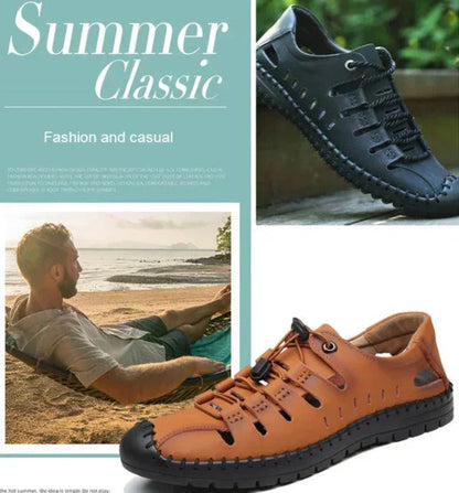 Sandalias de cuero huecas con punta envuelta Aviator