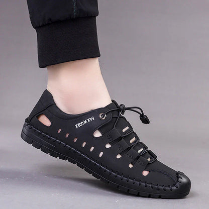 Sandalias de cuero huecas con punta envuelta Aviator