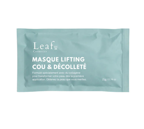 Sobre de la mascarilla lifting para cuello y escote de 21 g sobre fondo blanco