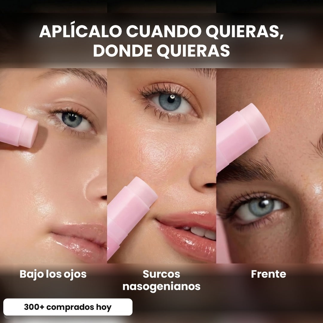 Zonas de aplicación del stick: bajo los ojos, surcos nasogenianos y frente