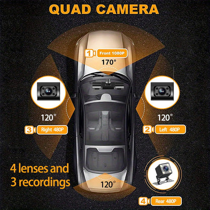💥Oferta de tiempo limitado a mitad de precio - Cámara de salpicadero de coche de 4 canales 1080P con visión nocturna