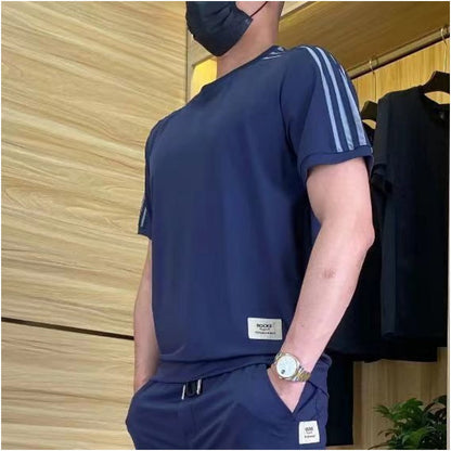 👖Herren High Stretch Kurzarm-Top  Jogginghose 2er-Set
