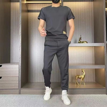 👖Herren High Stretch Kurzarm-Top  Jogginghose 2er-Set