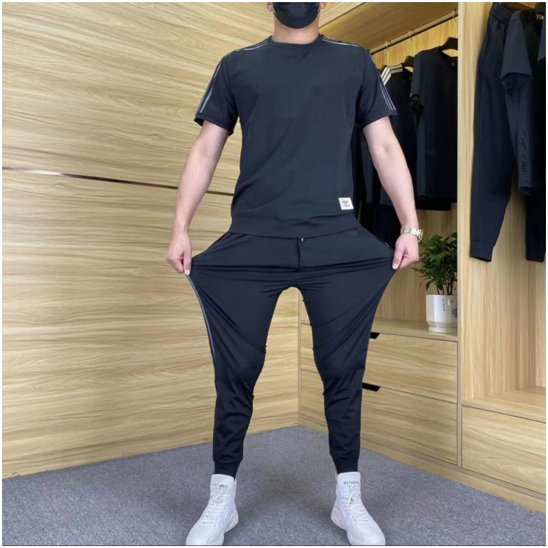 👖Herren High Stretch Kurzarm-Top  Jogginghose 2er-Set